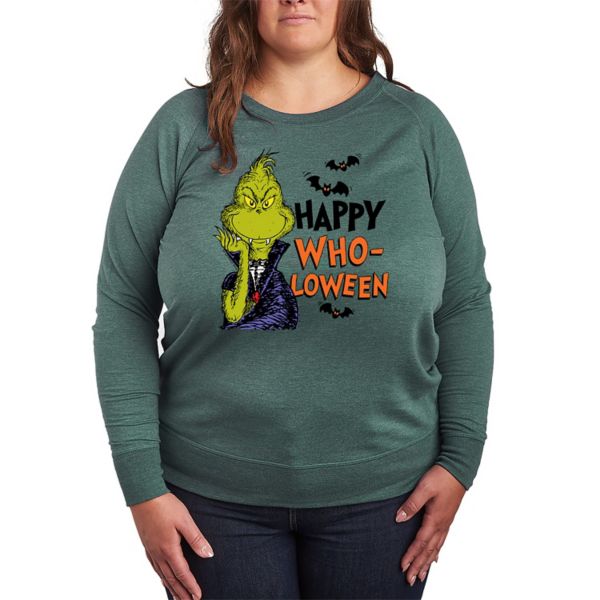 

Футболка с длинным рукавом Happy Wholoween от Dr Seuss плюс сайз из французского терри Licensed Character, зеленый