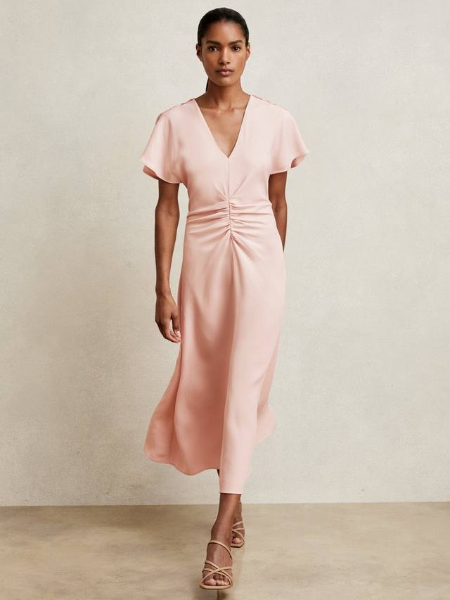 

Платье-миди фасона трапеция с драпировкой на лифе для офиса Reiss, Pale Pink