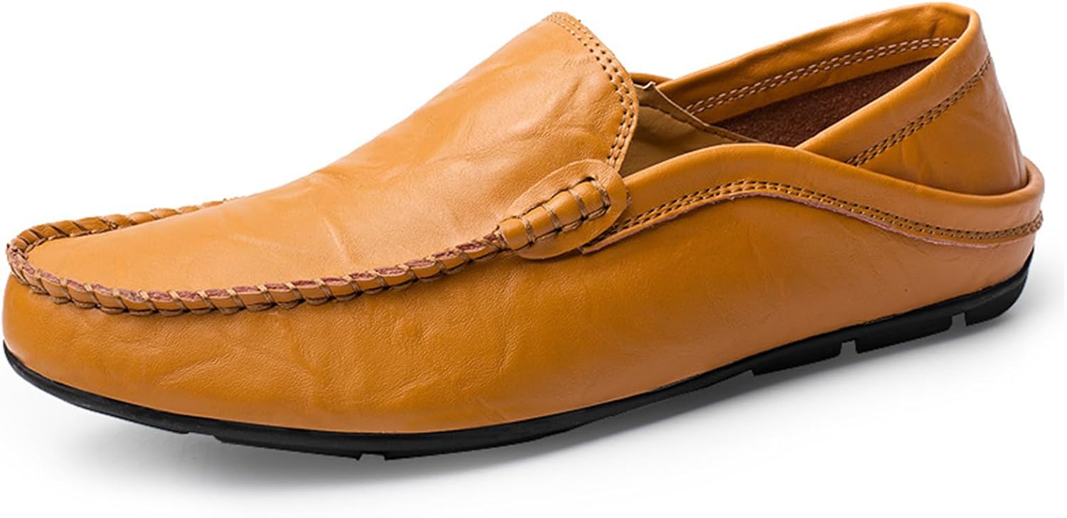 

Мужские кожаные туфли летние, для вождения, повседневные и официальные, мокасины, дышащие, без шнурков, мужские топсайдеры Generic, желтый