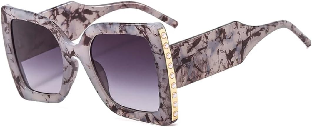 

Модные солнцезащитные очки большого размера для женщин, ретро, ​​роскошные, с жемчужной отделкой, двухцветные, с широкими дужками, мужские, UV400 VRTRFFTR, Gray Pattern Gray