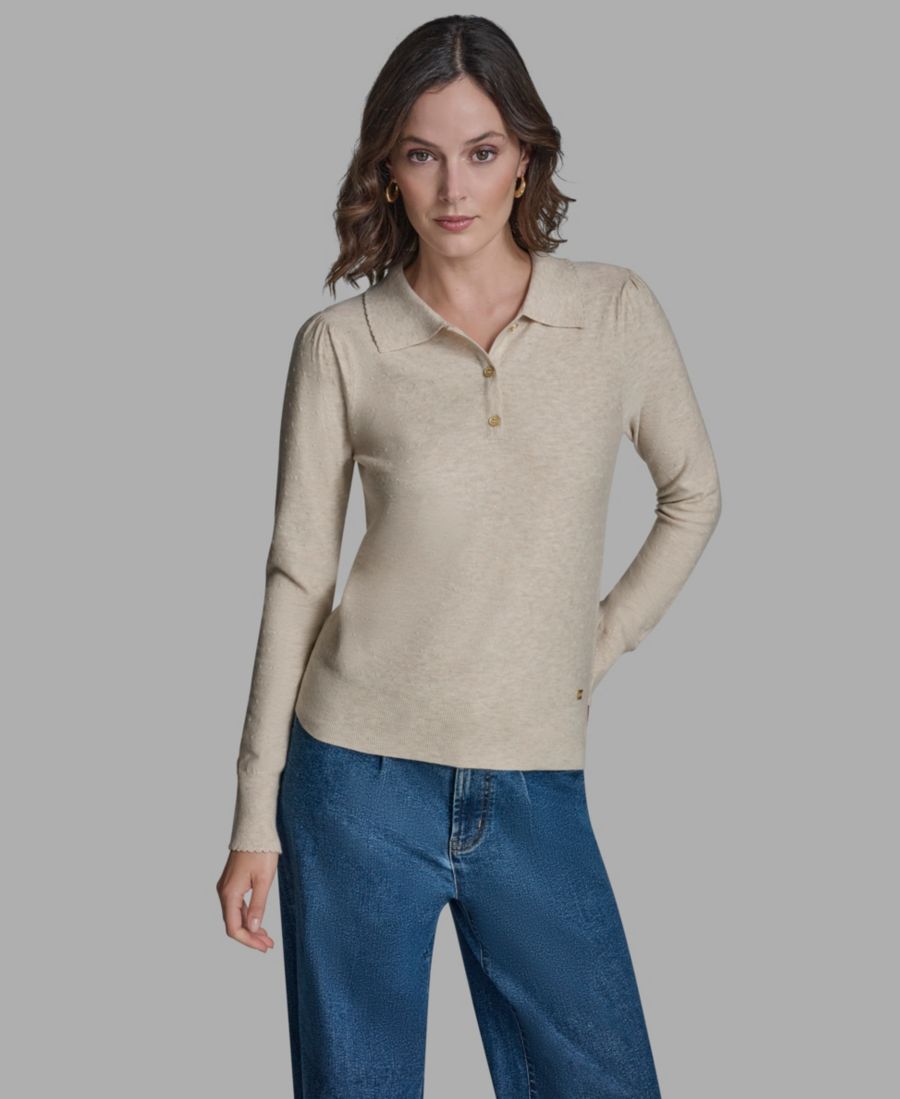 

Женская блузка с длинными рукавами и воротником BCBG, Oatmeal Heather