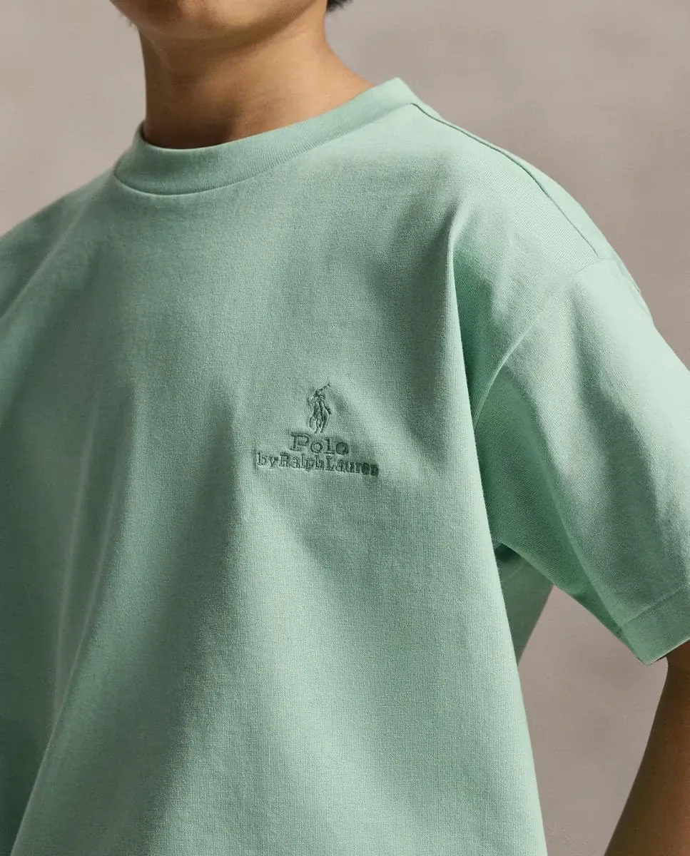 Футболка унисекс свободного кроя с логотипом одного тона из хлопка Polo Ralph Lauren, бирюзовый — фото 2
