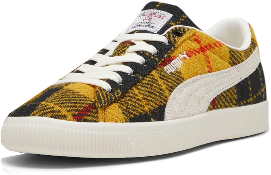 Кроссовки PUMA мужские замшевые VTG Harris Tweed с шнуровкой, повседневные - черные, желтые — фото 2