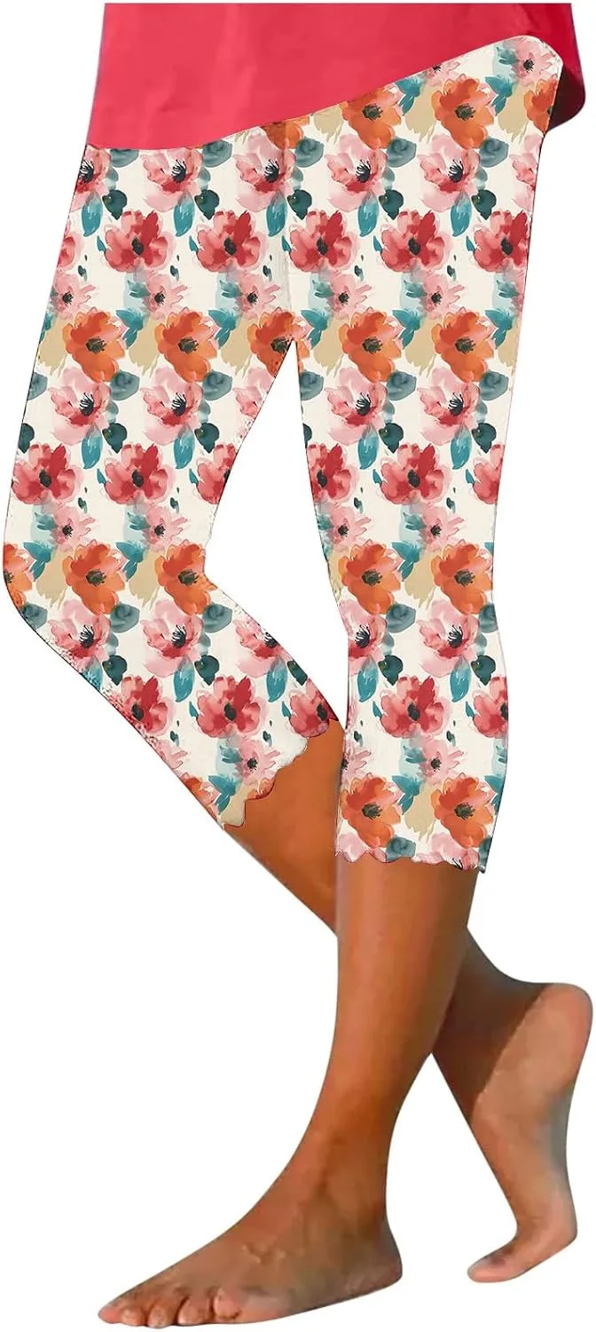 

Женские капри для йоги с цветочным принтом, контроль живота, высокая посадка VOGFFR