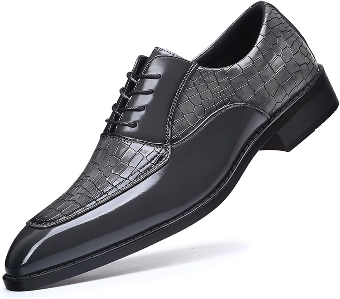 

Мужские туфли с квадратным носком и тиснением под крокодила, деловые, для вечернего костюма, повседневные оксфорды ретро дерби Haoreya, серый