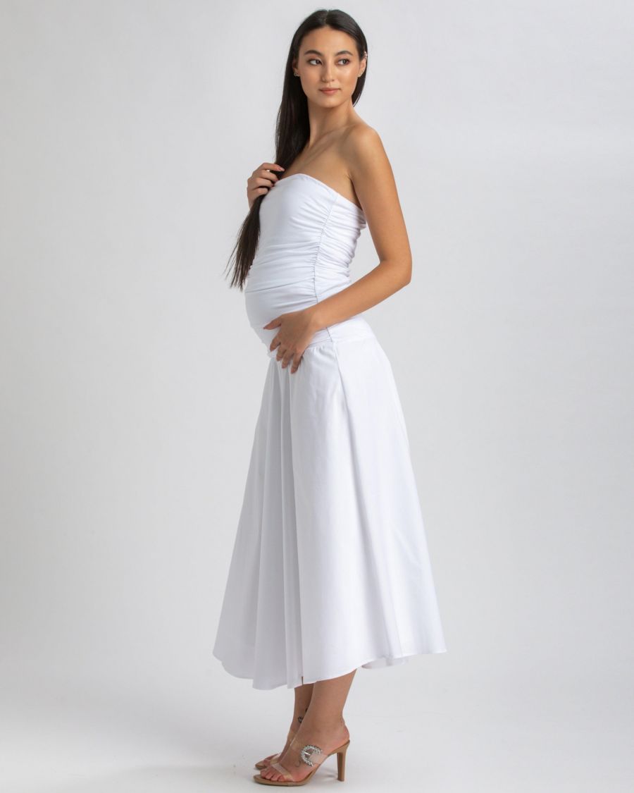 

Платье для беременных Coco без бретелей, с боковыми складками, из поплина и трикотажа PIETRO BRUNELLI MATERNITY, Optical white