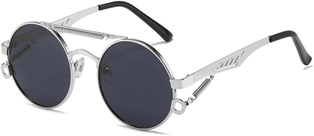 

Ретро металлические круглые солнцезащитные очки с двойной перемычкой для женщин, модные очки с градиентным зеркальным покрытием для мужчин, трендовый панк-стиль, весна VRTRFFTR, Silver Grey