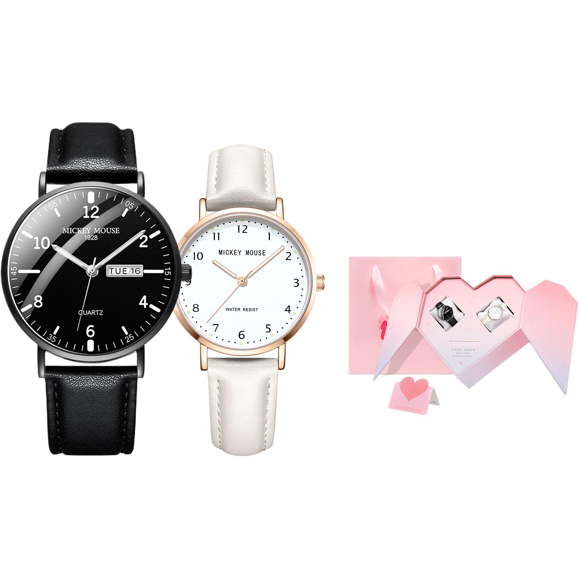 

Disney Часы Quartz Movement Watch Unisex Black Dial, Luxury Elegant Black & Moon White[Limited Edition Peach Heart-Shaped Box]