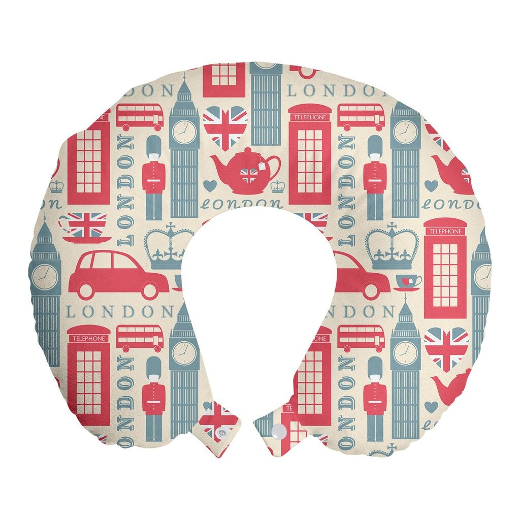 

ABAKUHAUS London Travel Pillow Подушка для шеи, популярная британская культура, пенопластовые дорожные принадлежности для самолета и автомобиля, 30x30 см, темно-кораллово-сине-серый
