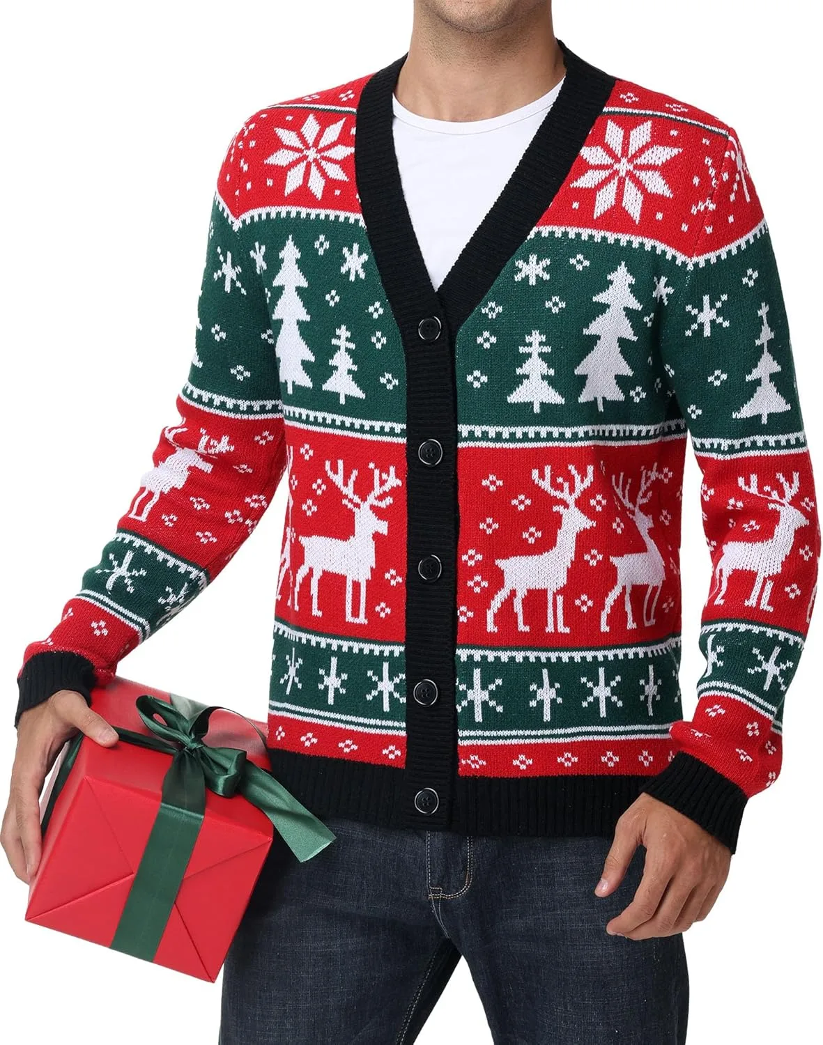 

Мужской кардиган Ugly Christmas Sweater с пуговицами и V-образным вырезом Simlakey