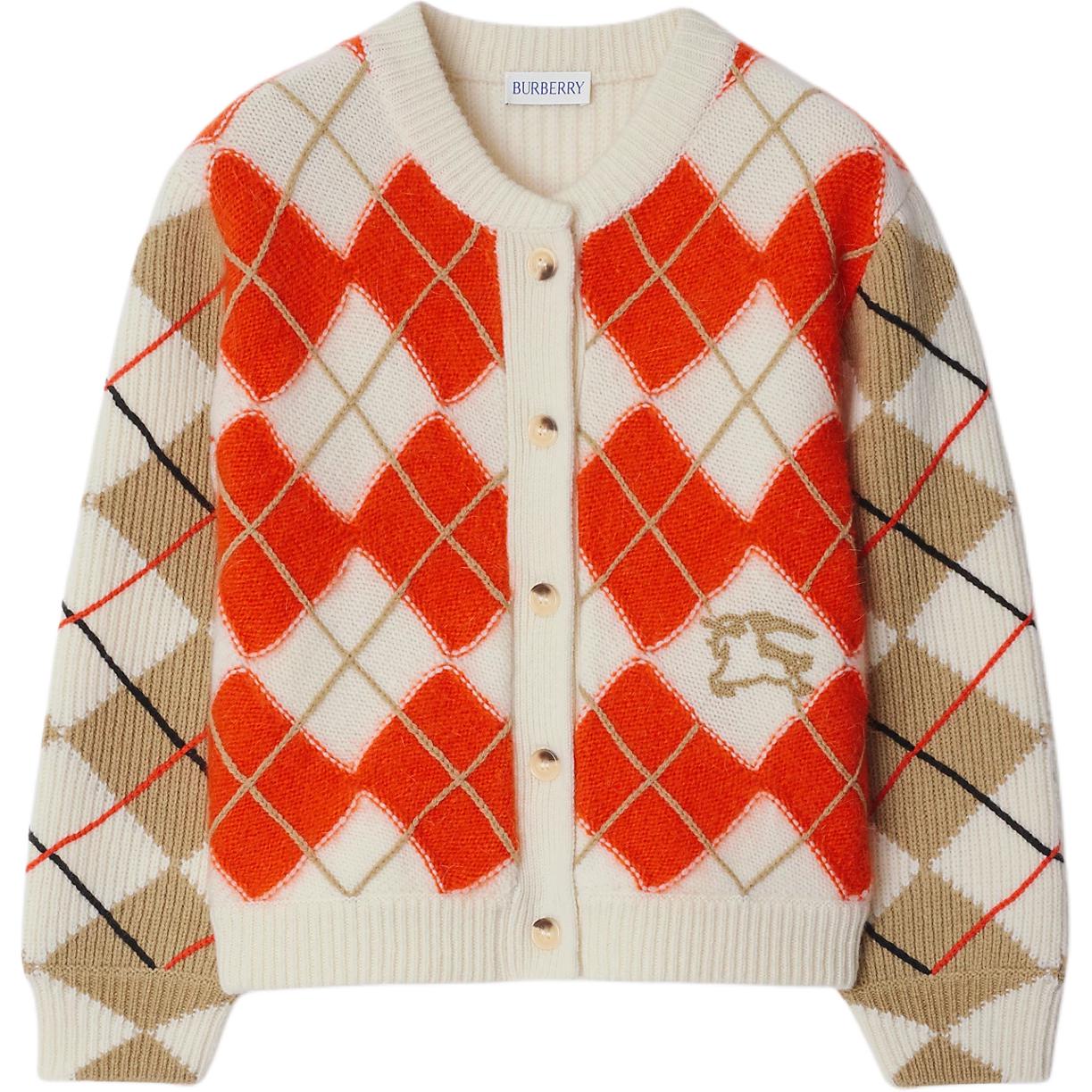 

Бисквитная детская водолазка с длинным рукавом и однобортной застежкой с ромбовидным узором fw24 Burberry, бежевый