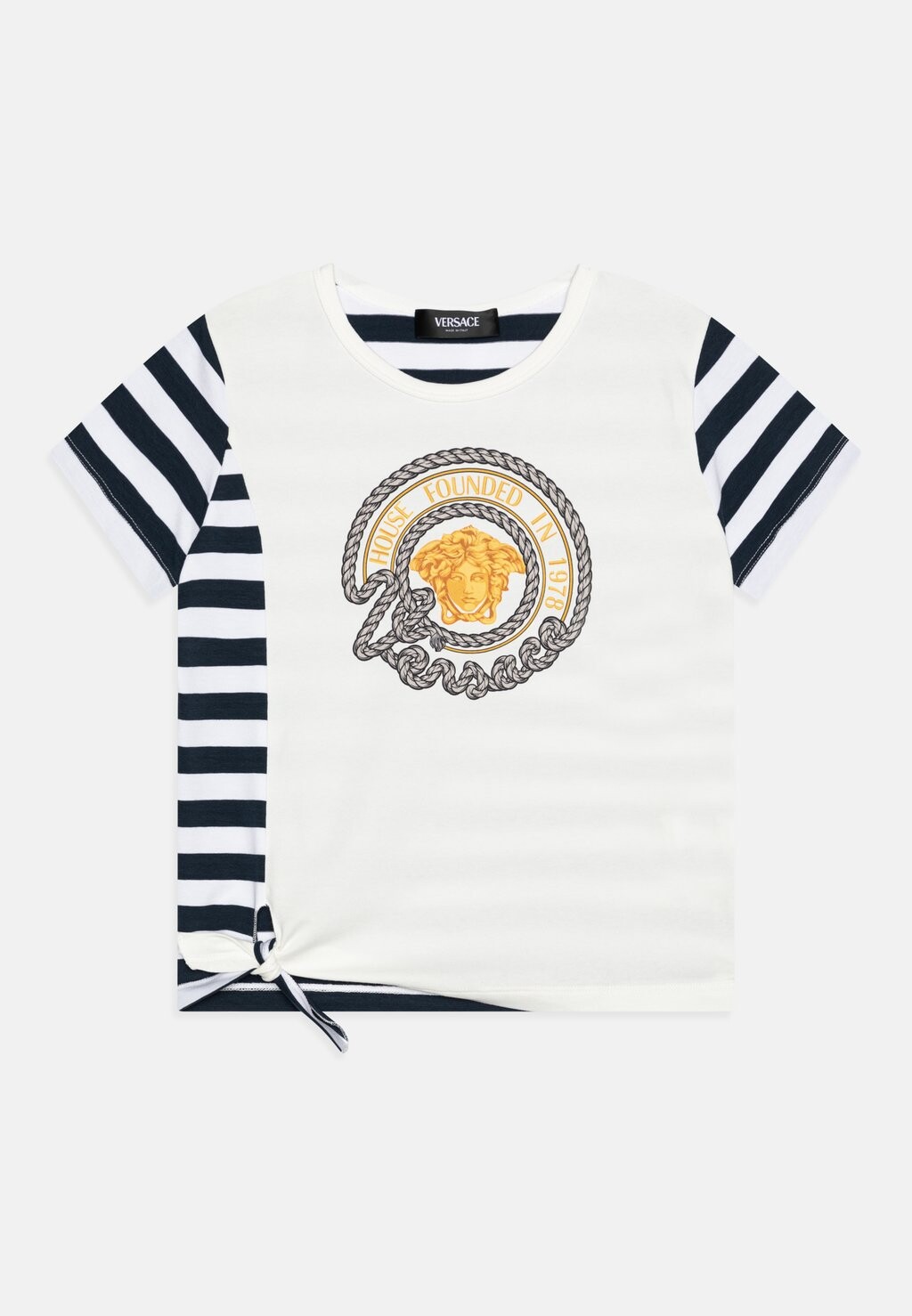 

Футболка с принтом Marine Print Versace, цвет bianco/navy/oro