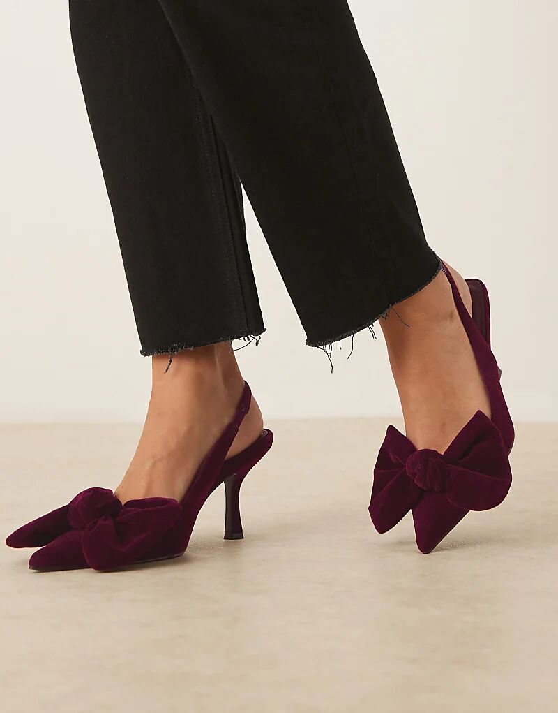 Туфли ASOS DESIGN на среднем каблуке с бантом шафранового цвета из бордового бархата