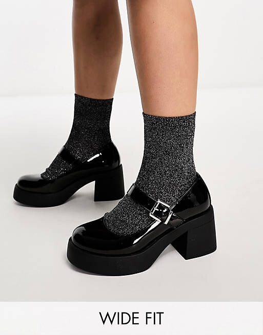 Черные лакированные туфли на массивном каблуке Мэри Джейн ASOS DESIGN Wide Fit Sebastian — фото 3