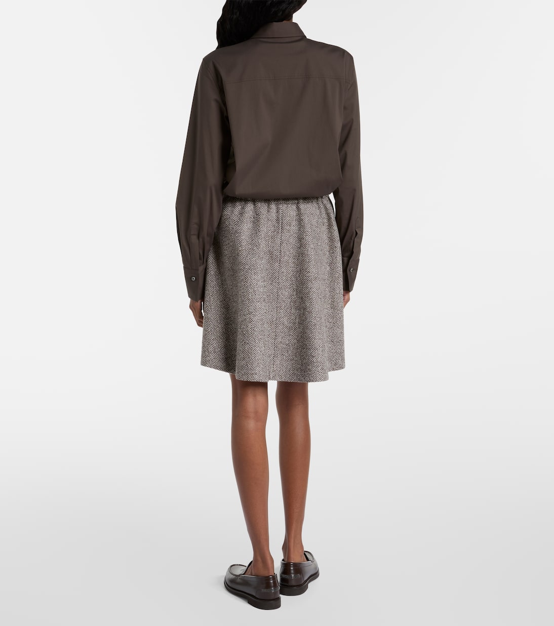 Мини-юбка из шерстяной смеси с высокой талией Brunello Cucinelli, Marrone/Grigio/Beige — фото 3