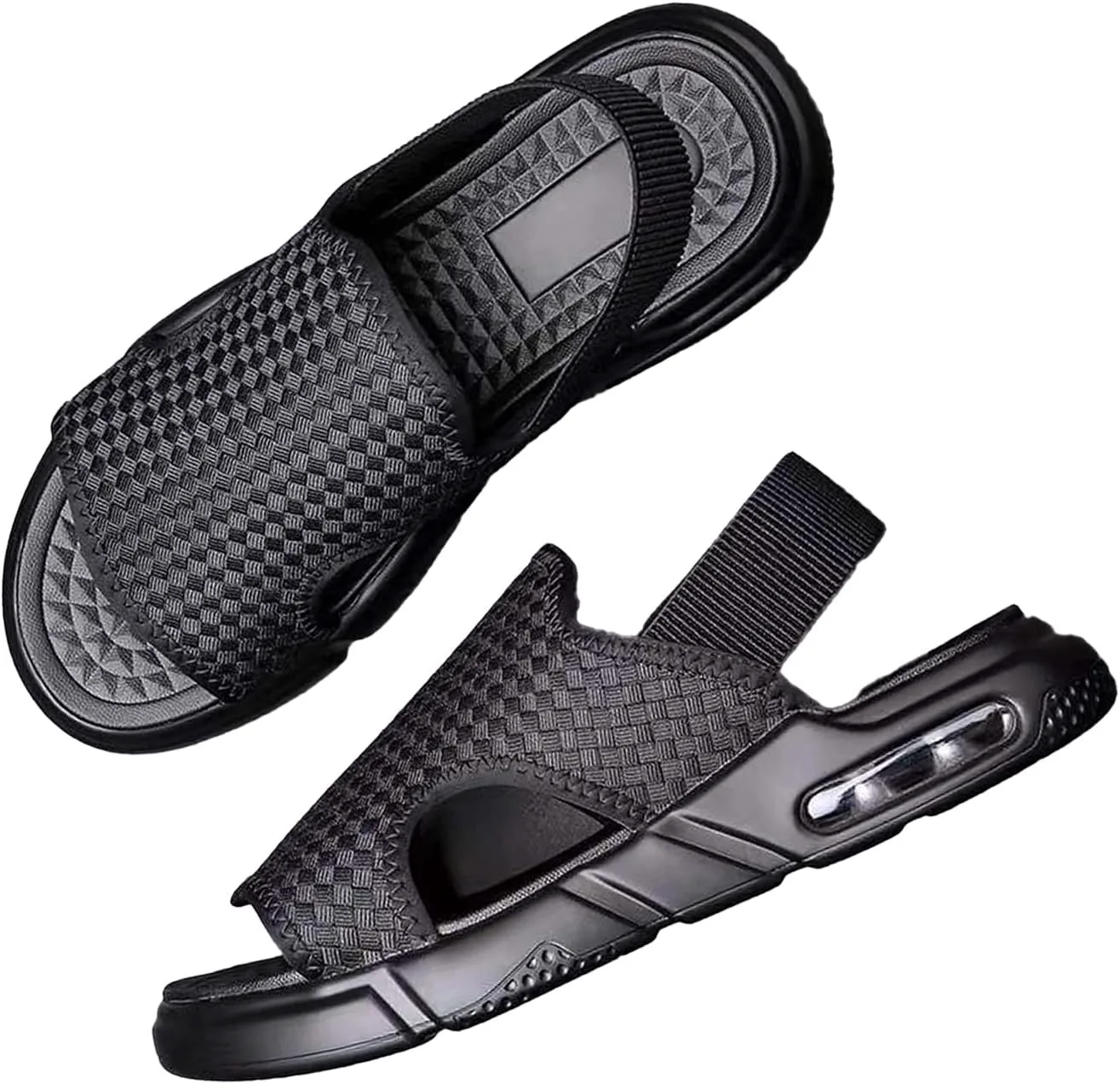 

Мужские плетеные сандалии с мягкой подошвой, летние уличные открытые сандалии с противоскользящей подошвой, повседневные спортивные сандалии для пляжа с эффектом увеличения роста Generic, черный