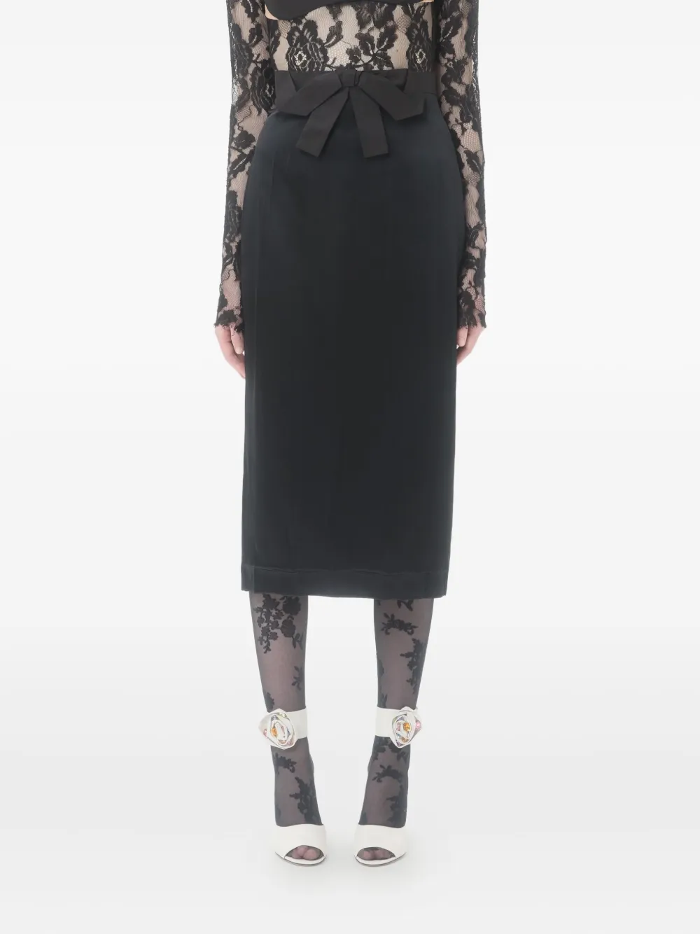 

Атласная миди-юбка с бантом VALENTINO GARAVANI, черный