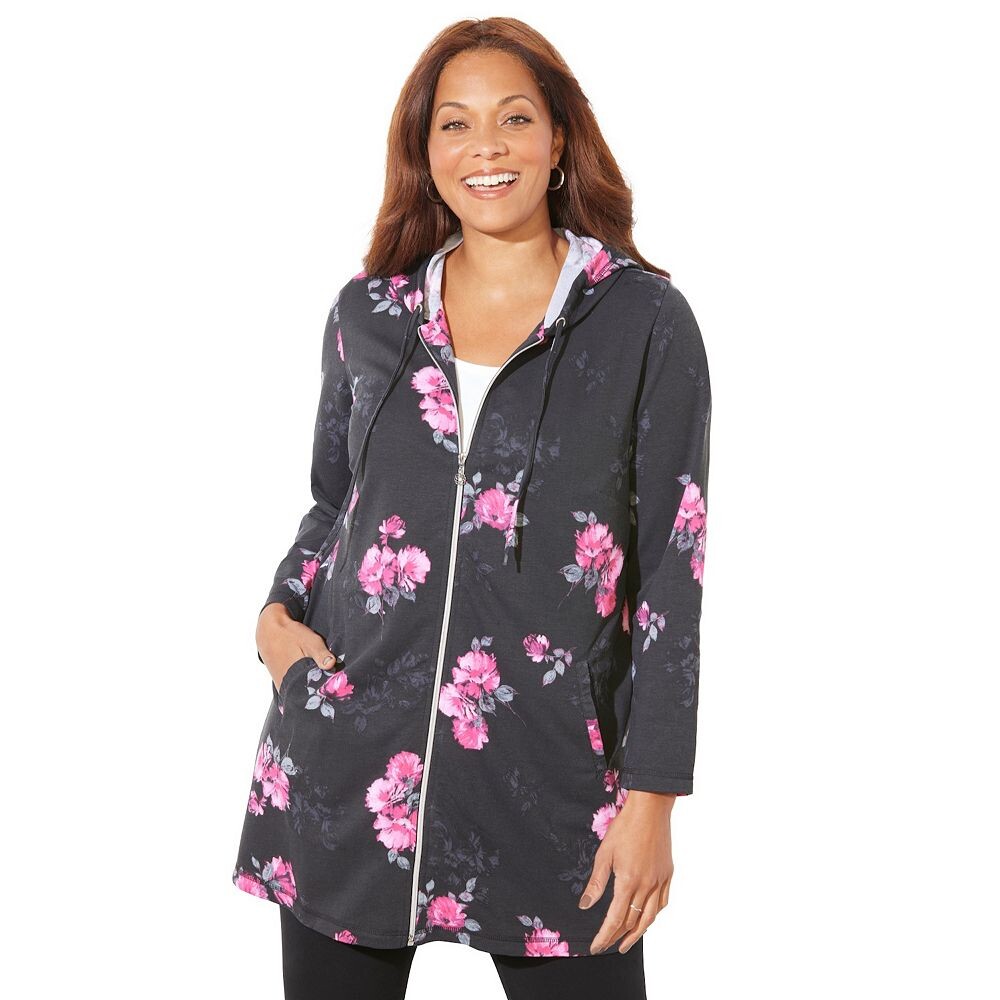 

Женская толстовка из французского махрового трикотажа Catherines Plus Size Good Intentions, цвет Black Floral