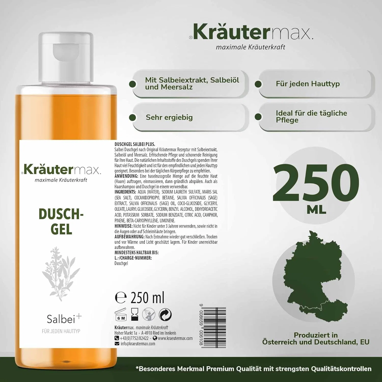 Гель для душа Kräutermax с шалфеем и морской солью, 250 мл Kräutermax. — фото 2