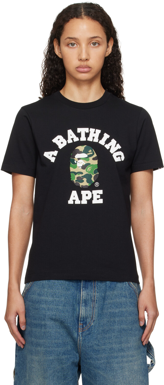 

Черная футболка колледжа ABC Camo BAPE, Black x green