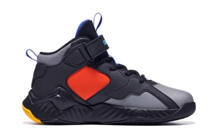 Легкие и износостойкие баскетбольные кроссовки Mid top для детей подростки QIAODAN, черный/серый — фото 4