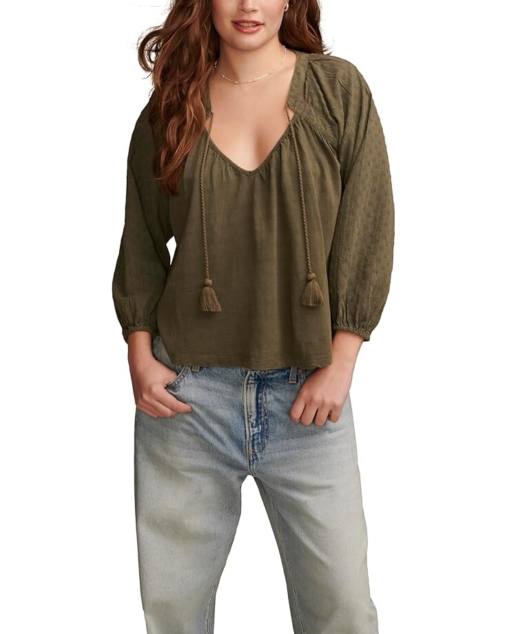 

Блуза Lucky Brand Knit Mix Peasant, цвет Dusty Olive