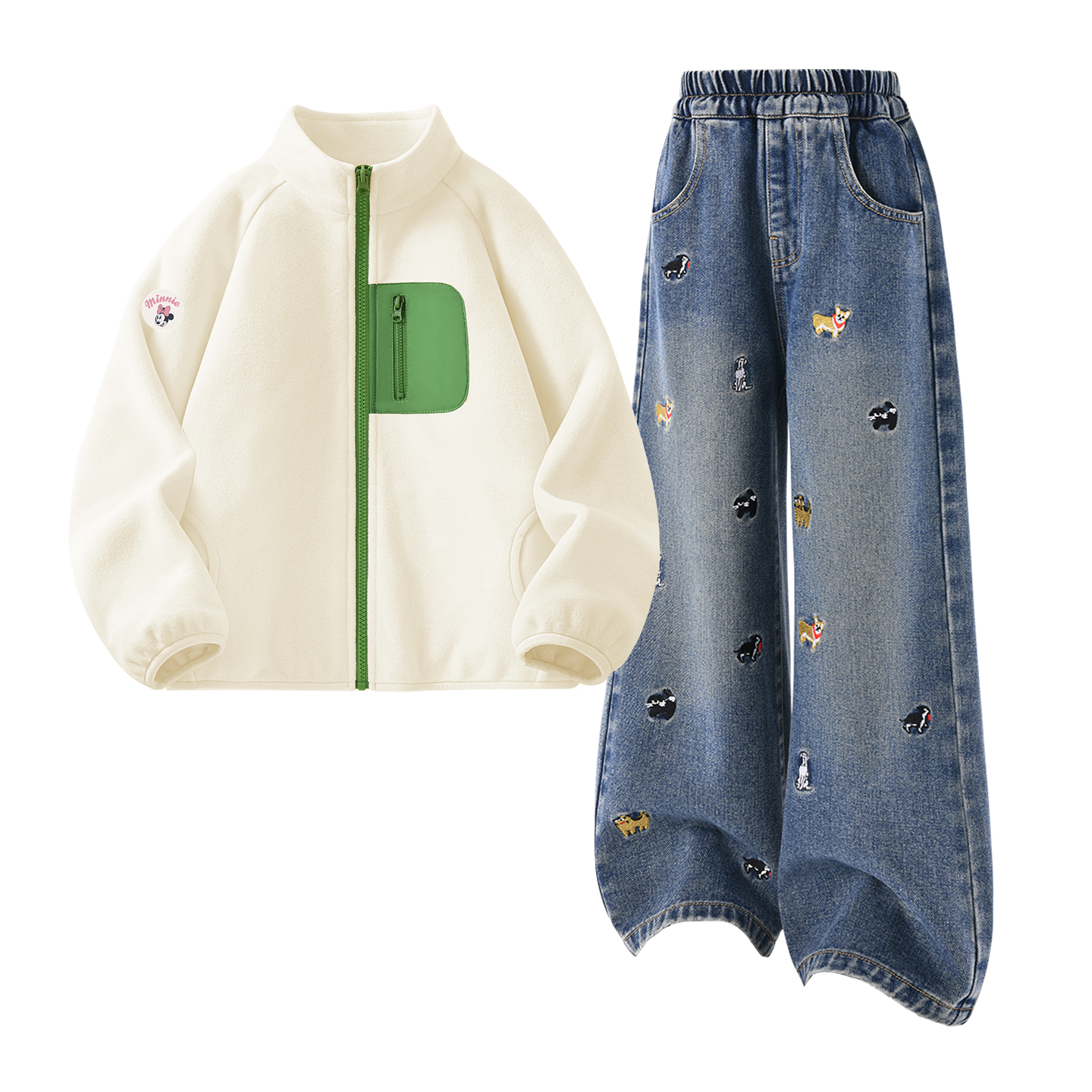 Детская повседневная спортивная одежда Disney, [Thickened And Fleece-Lined]Dini Medium Round Hook-And-Loop K Coral Blue+Solid Color Denim Blue — фото 4