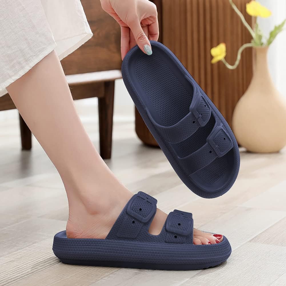 Сандалии VONMAY Comfort для женщин и мужчин, тапочки с подушкой, двойная пряжка, быстросохнущие, регулируемые шлепанцы с мягкой толстой подошвой из ЭВА, темно-синий — фото 2