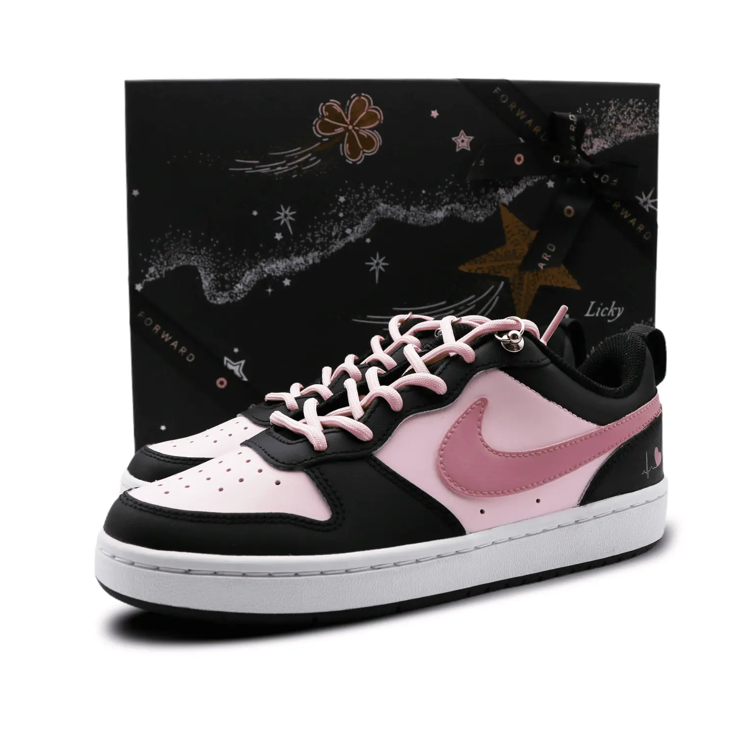 

Кроссовки Nike Court Borough Kids' Skateboarding Shoes Grade School, черный/розовый