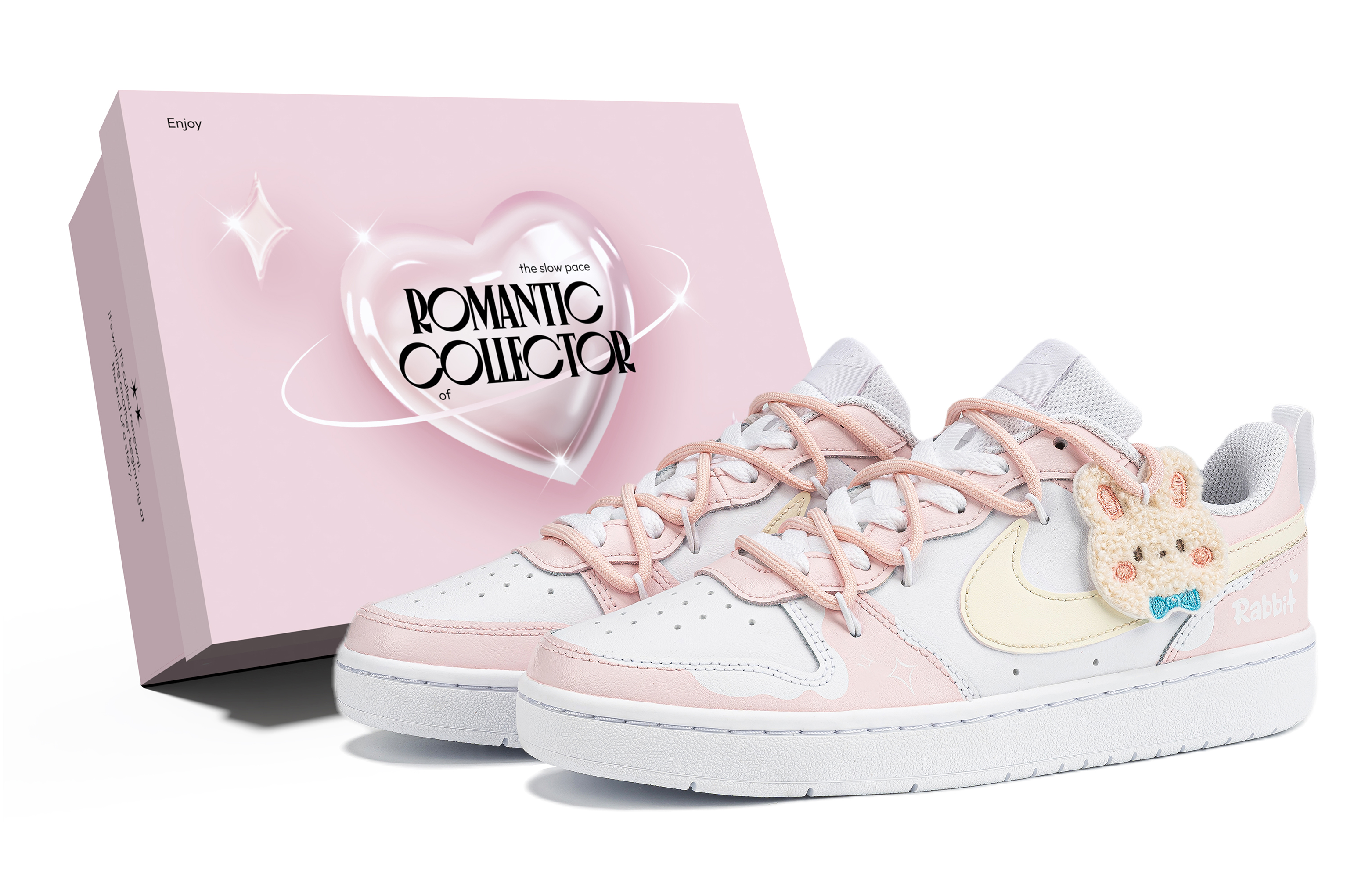 

Nike Кроссовки Court Borough Peach Bunny Special Box с нескользящей подошвой, износостойкие, для детей и подростков