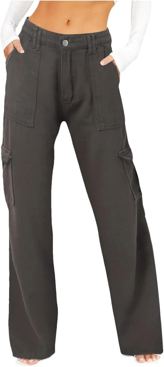 

Высокие мешковатые карго-джинсы для женщин Wide Leg Loose Boyfriend Streetwear с карманами