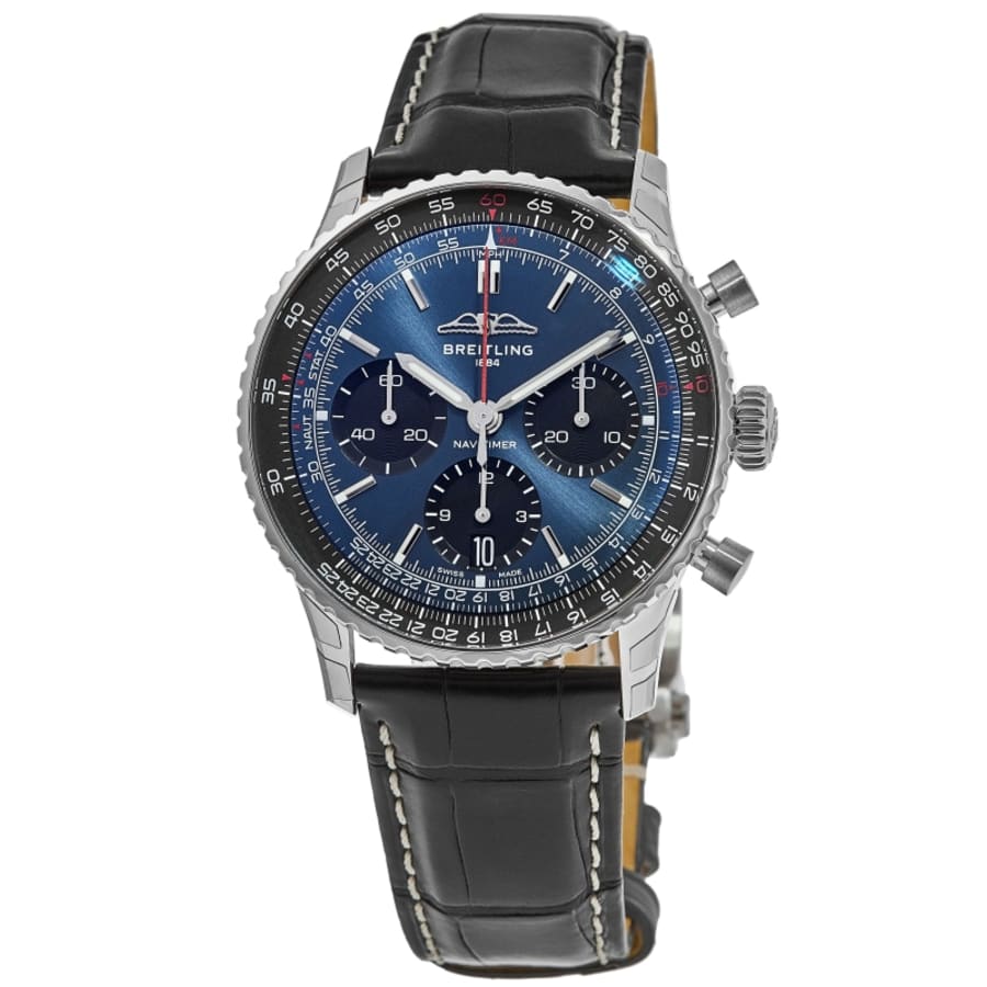 

Breitling Navitimer B01 Chronograph 41 синий циферблат кожаный ремешок мужские часы AB0139241C1P1