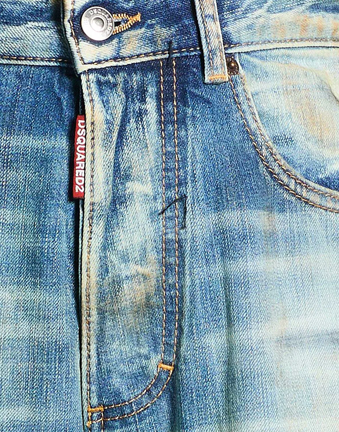 Джинсы прямого кроя с потертостями DSQUARED2 синие — фото 4