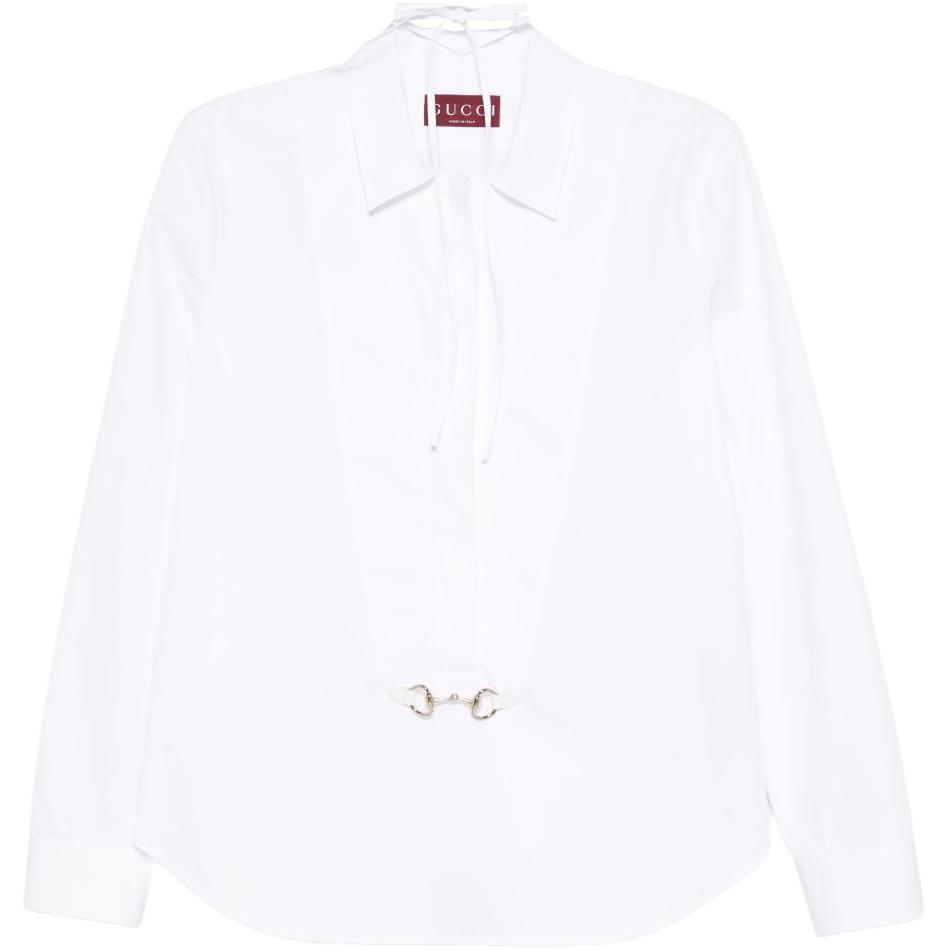 Рубашка Horsebit Detail Long Sleeve Poplin Shirt GUCCI, белый