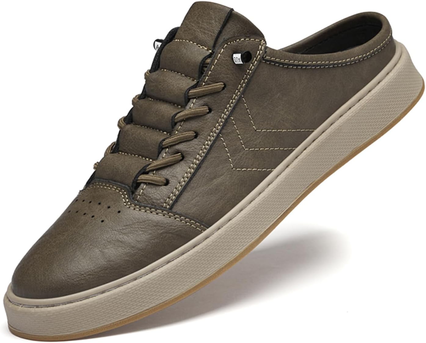 

Мужские кожаные кроссовки Abborora, мягкие и дышащие, повседневные туфли-клоги, удобные для улицы, без шнурков, для ходьбы и вождения, хаки