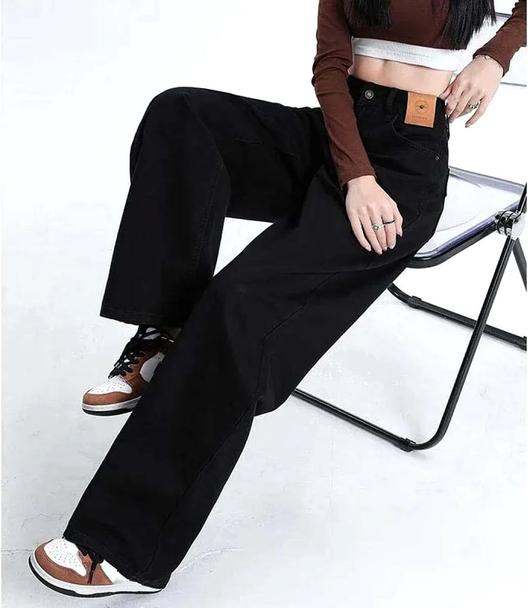 Женские джинсы Slim Fit с высокой талией, прямым кроем, классический силуэт для офиса и повседневной носки Generic, черный — фото 2