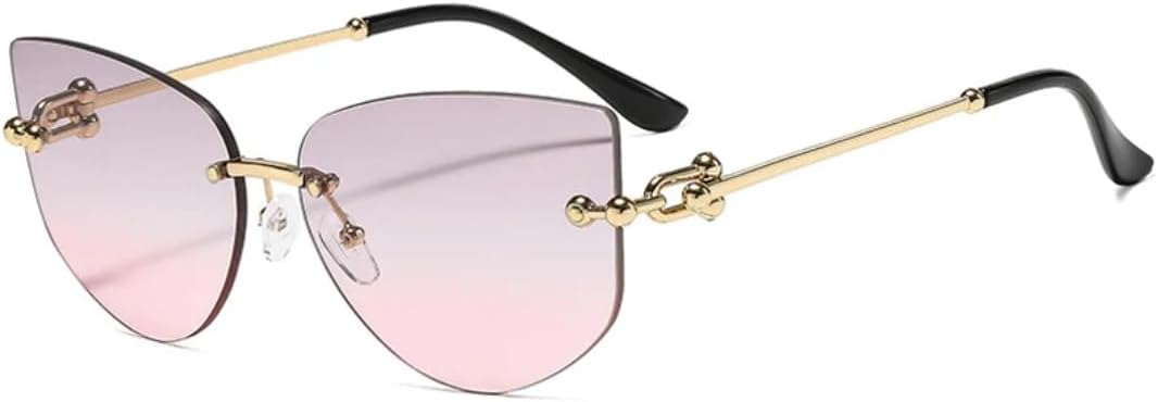 

Роскошные модные солнцезащитные очки без оправы в форме «кошачий глаз» для женщин и мужчин, для путешествий и вечеринок, с защитой от УФ-излучения UV400 TVTBBVV, Gold Gray Pink
