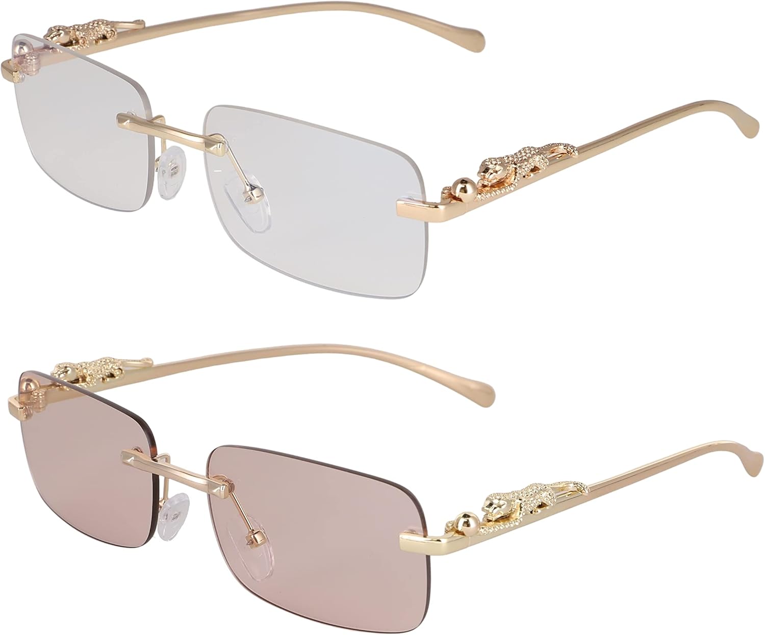 

Безупречные солнцезащитные очки большого размера без оправы для женщин и мужчин. Прямоугольные модные солнцезащитные очки без оправы (2 шт.: прозрачные и цвета шампанского) FLAWLESS EYEWEAR, 2 Pack: Clear and Champagne