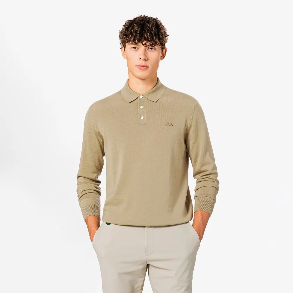 Мужской длинный свитер-поло бежевый от Lacoste