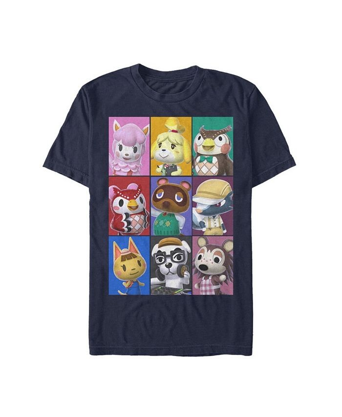 

Мужская футболка с короткими рукавами и плакатом в стиле фолк-ежегодника Nintendo Animal Crossing Towns Fifth Sun, синий