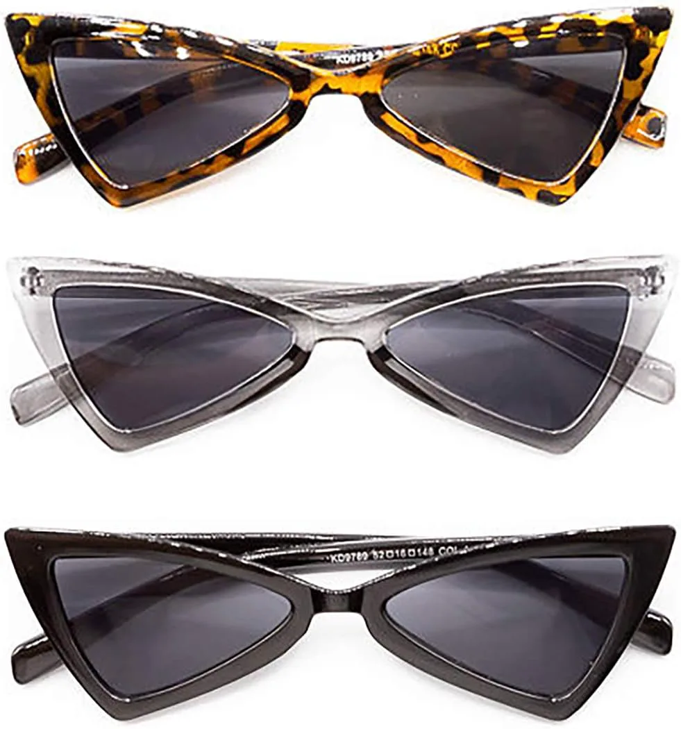 

Набор из 3 стильных красочных ретро-солнцезащитных очков в стиле 1950-х годов из пластика с защитой от УФ-излучения UV 400 Stephanie Imports, Clear, Black and Leopard