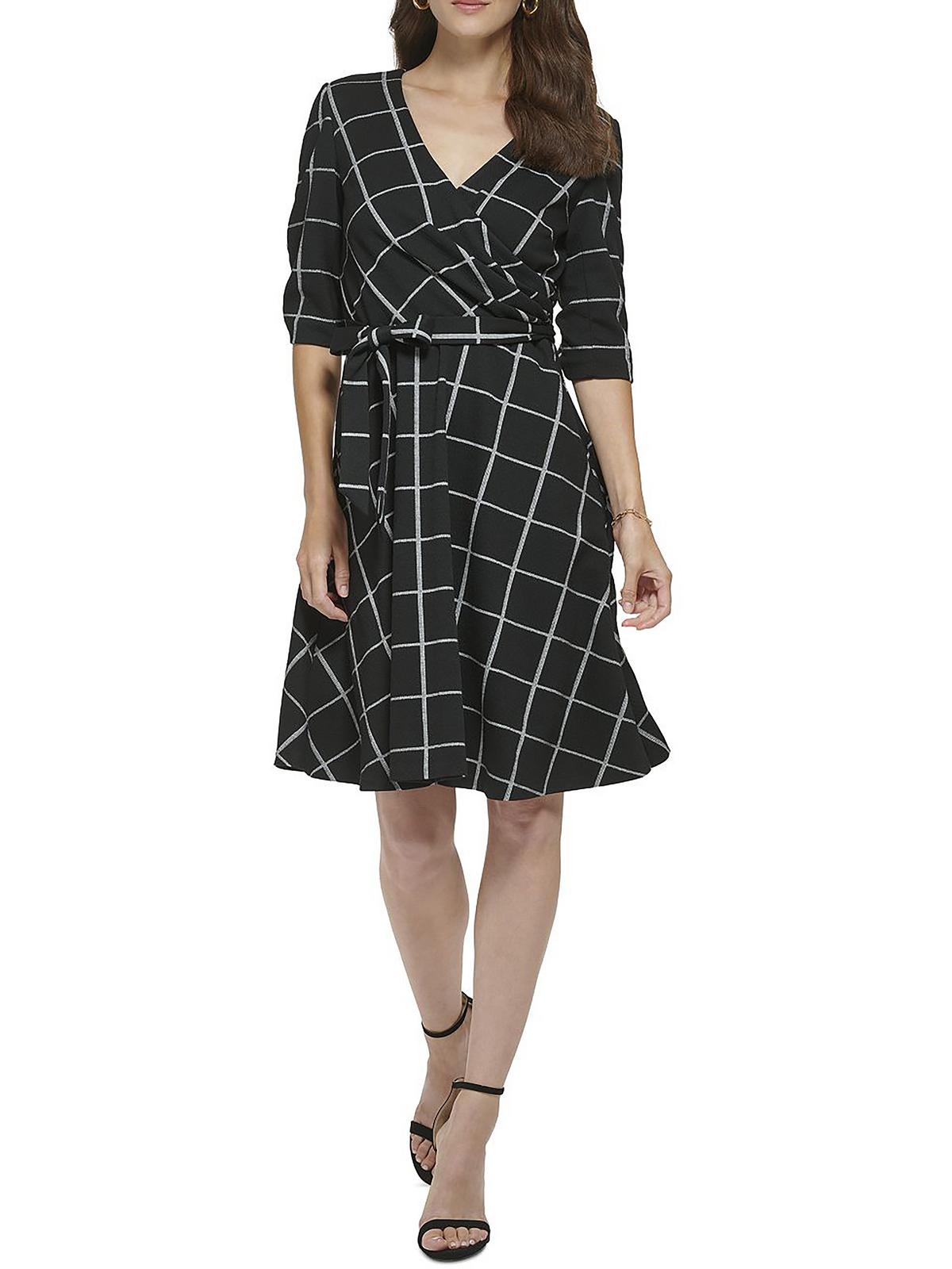 

Женское мини-платье с узором и расклешенной юбкой DKNY, черный/белый