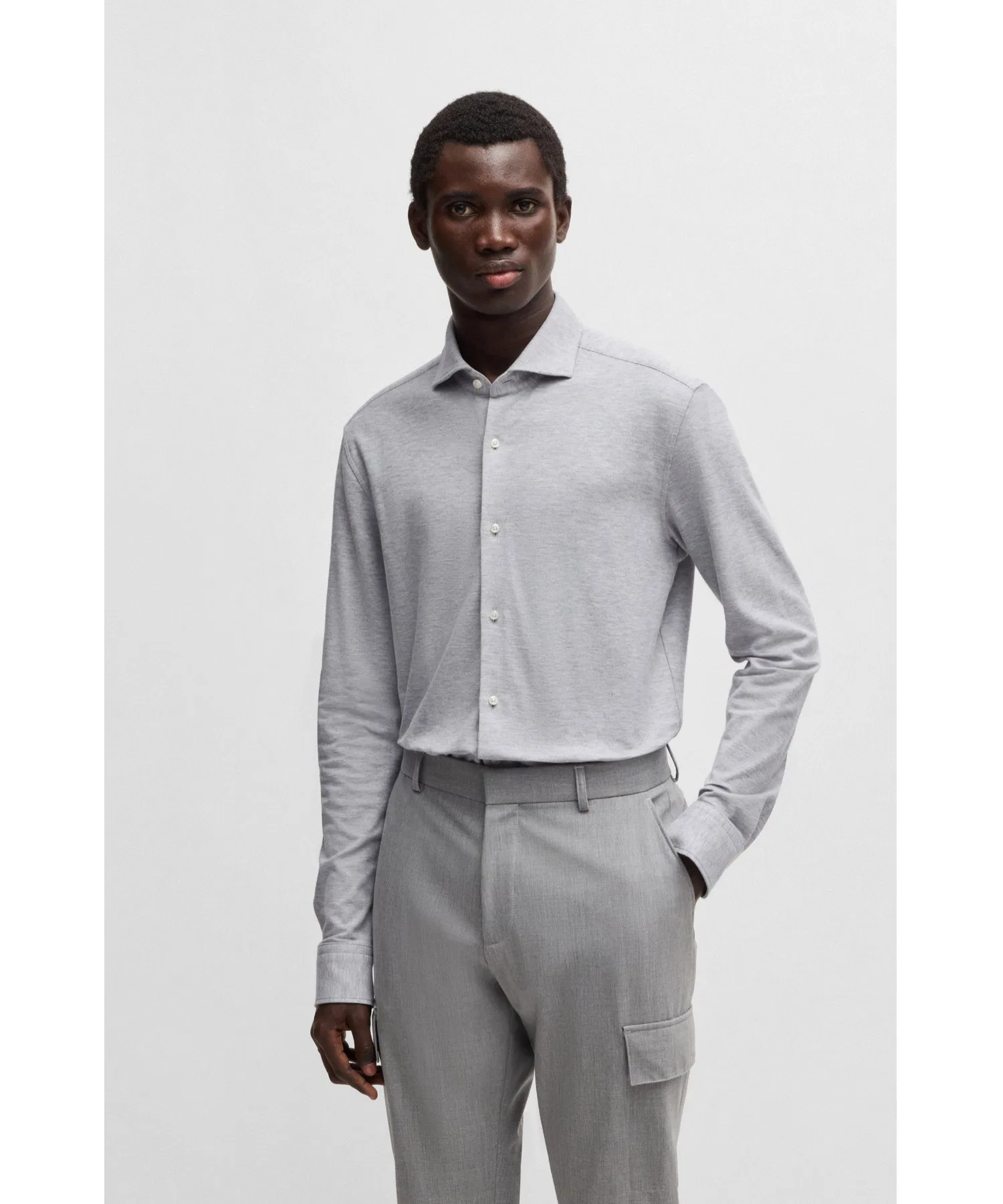 Мужская хлопковая рубашка BOSS Slim Fit серая