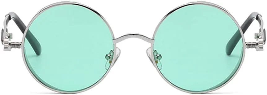 

HJSTES Винтажные круглые солнцезащитные очки в стиле стимпанк для женщин и мужчин, круглые готические очки в ретро-металлической оправе, A12 Green Lens/Silver Frame