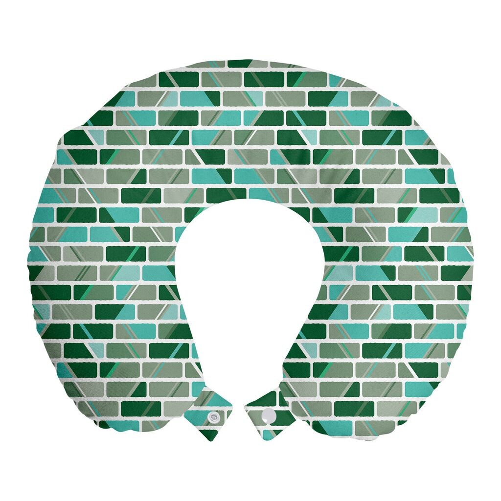 

ABAKUHAUS Brick Travel Pillow Neck Support, Creative Image with Blocks, Пенопластовые дорожные принадлежности для самолета и автомобиля, 30x30 см, Seafoam Hunter Green