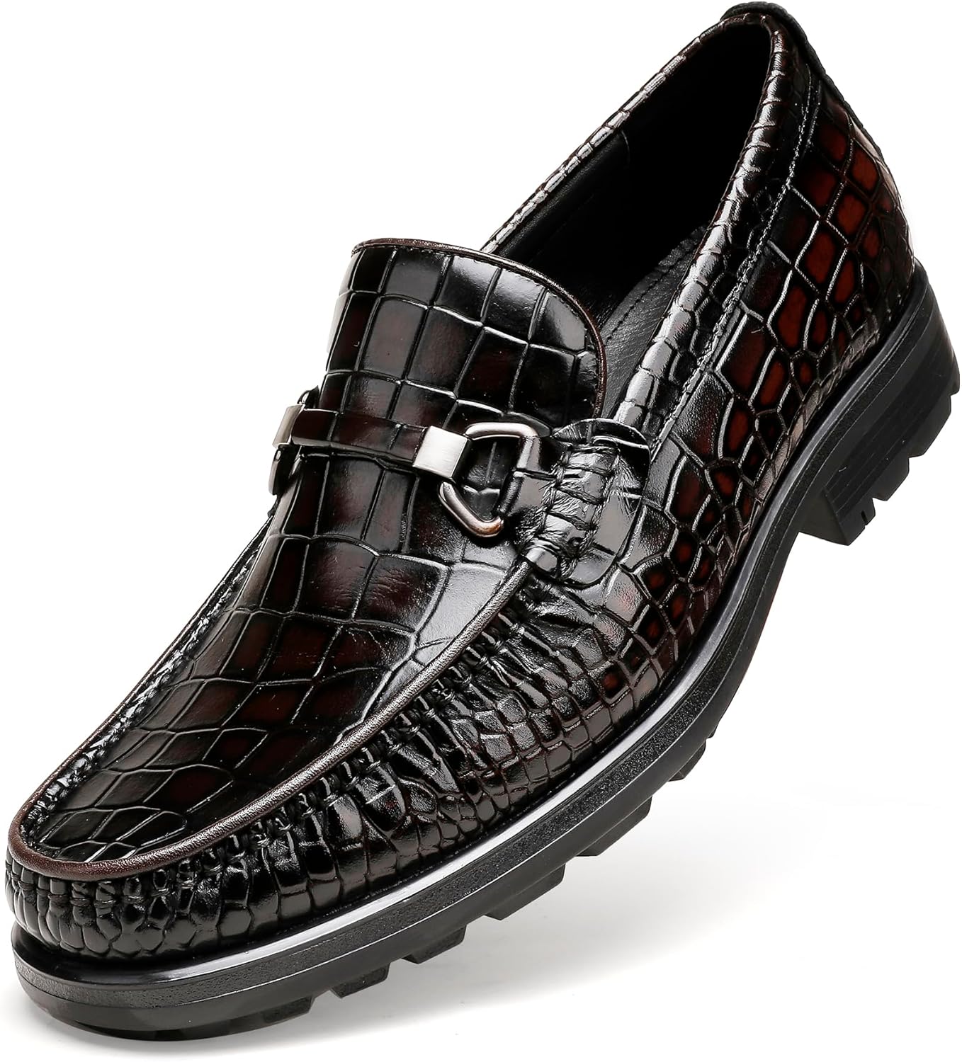 

Мужские кожаные классические туфли, туфли с отделкой под крокодила, повседневные слипоны-пенни лоферы для мужчин Generic, Coffee