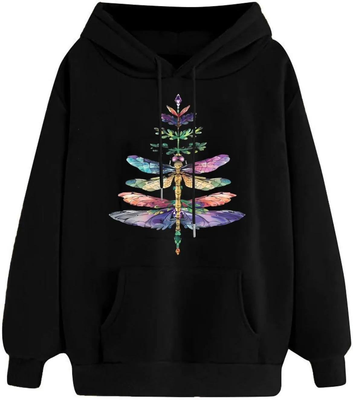 

NaRHbrg Женская толстовка с принтом Dragonfly, длинный рукав, свободный крой