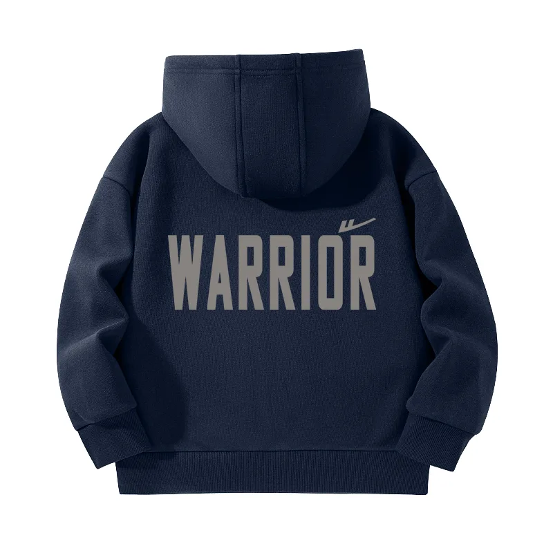 Толстовка с капюшоном утепленная унисекс WARRIOR, Navy Blue/H Silicone Huili White K+H Long Gray English B