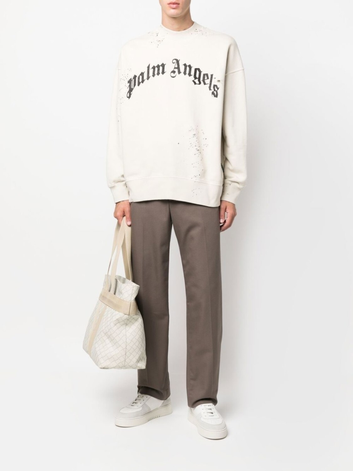 Palm Angels толстовка с эффектом потертости и логотипом, серый — фото 2