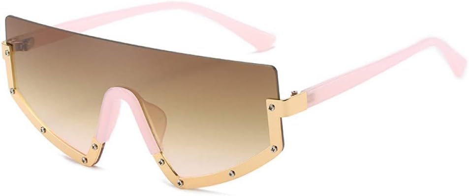 

Дизайнерские солнцезащитные очки для женщин, модные, с одной линзой, металлическая полуободковая оправа, уникальный внешний вид, для фотосессий на открытом воздухе, мужские солнцезащитные очки в стиле ретро WNCKSQ, C5 Pink-brown